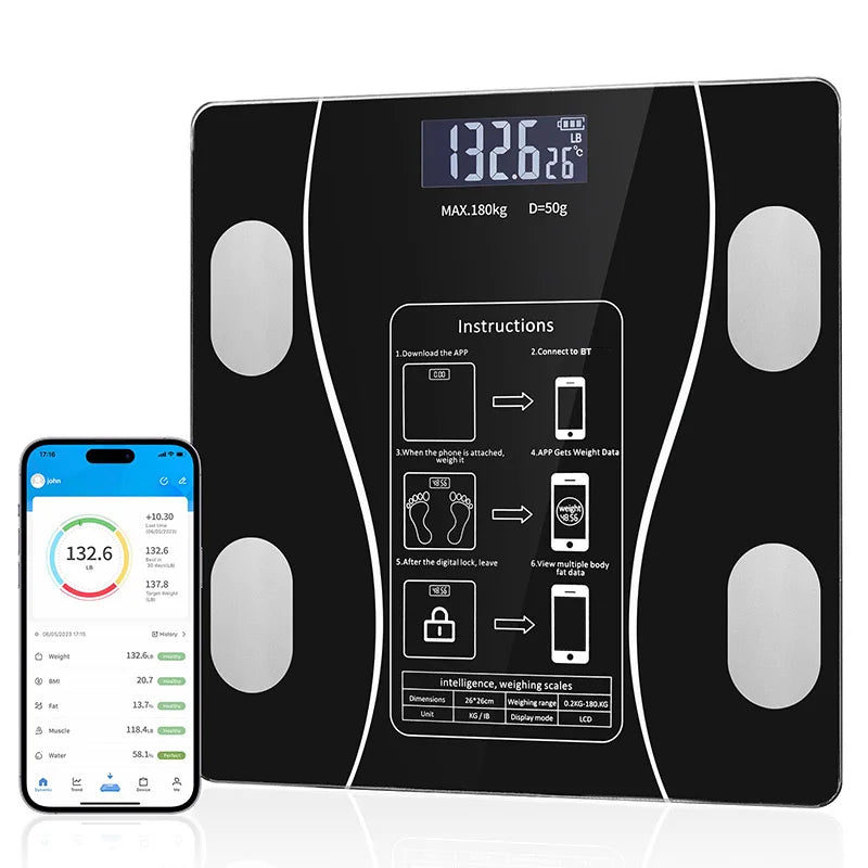 Intelligent Bathroom Scale, Digital Weight Scale, Can Be Connected to APP for Recording and Analysis, Max180Kg/400Lb