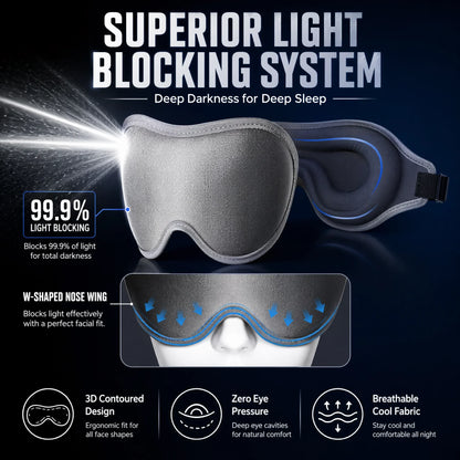 3D Cooling Sleep Mask Ice Silk Blackout Eye Mask 99.9% Light Blocking Zero Pressure Eye Cover Adjustable Strap Travel Nap Soft
