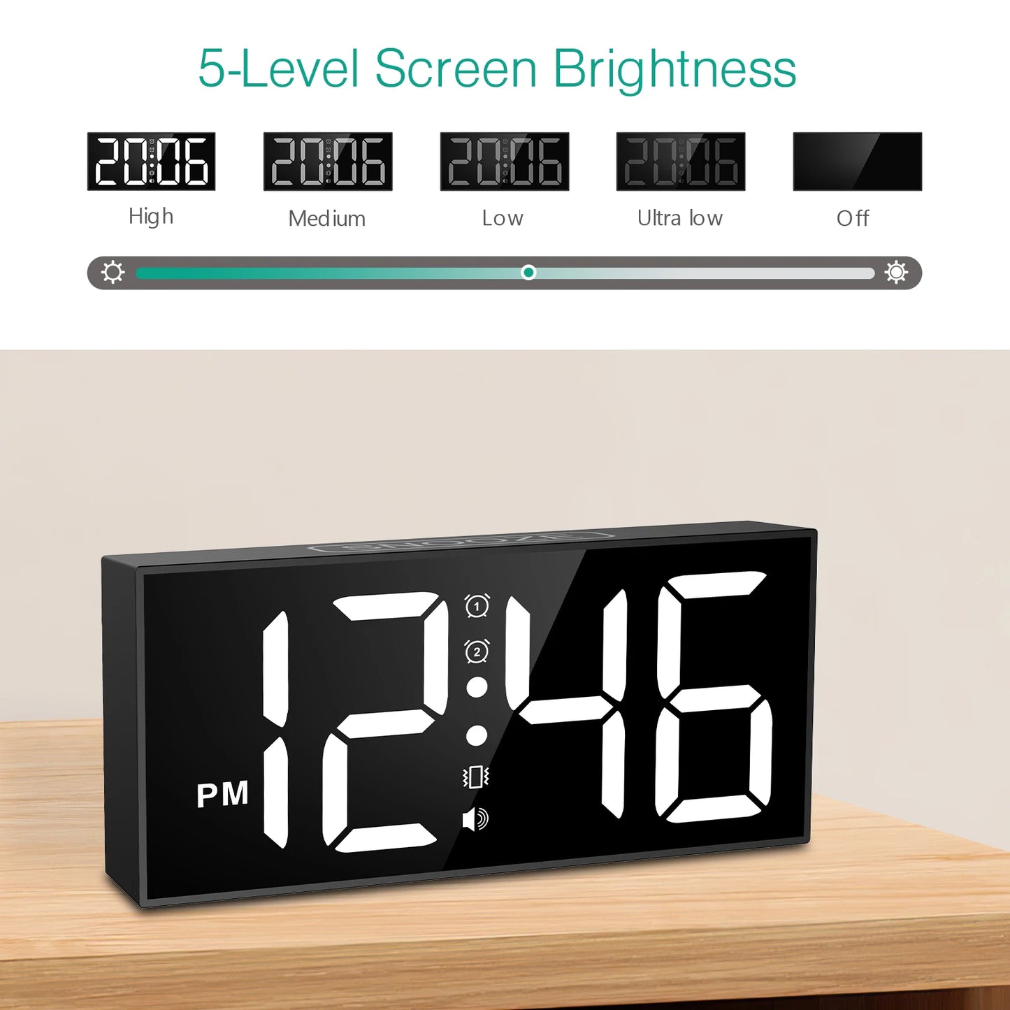 Vibrating Alarm Clock 7.5'' Large Display LED Clock Loud Alarm Clock with Bed Shaker for Heavy Sleepers Hearing Impaired