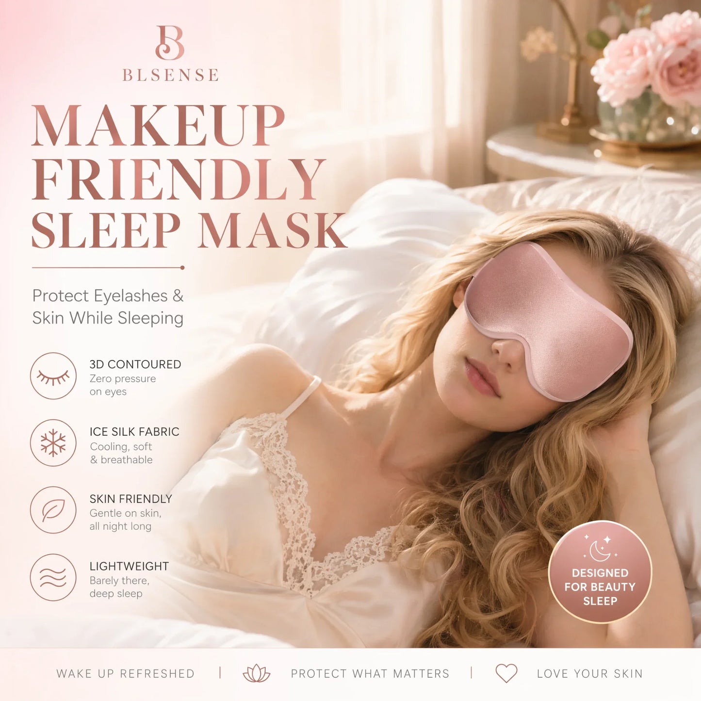 3D Cooling Sleep Mask Ice Silk Blackout Eye Mask 99.9% Light Blocking Zero Pressure Eye Cover Adjustable Strap Travel Nap Soft