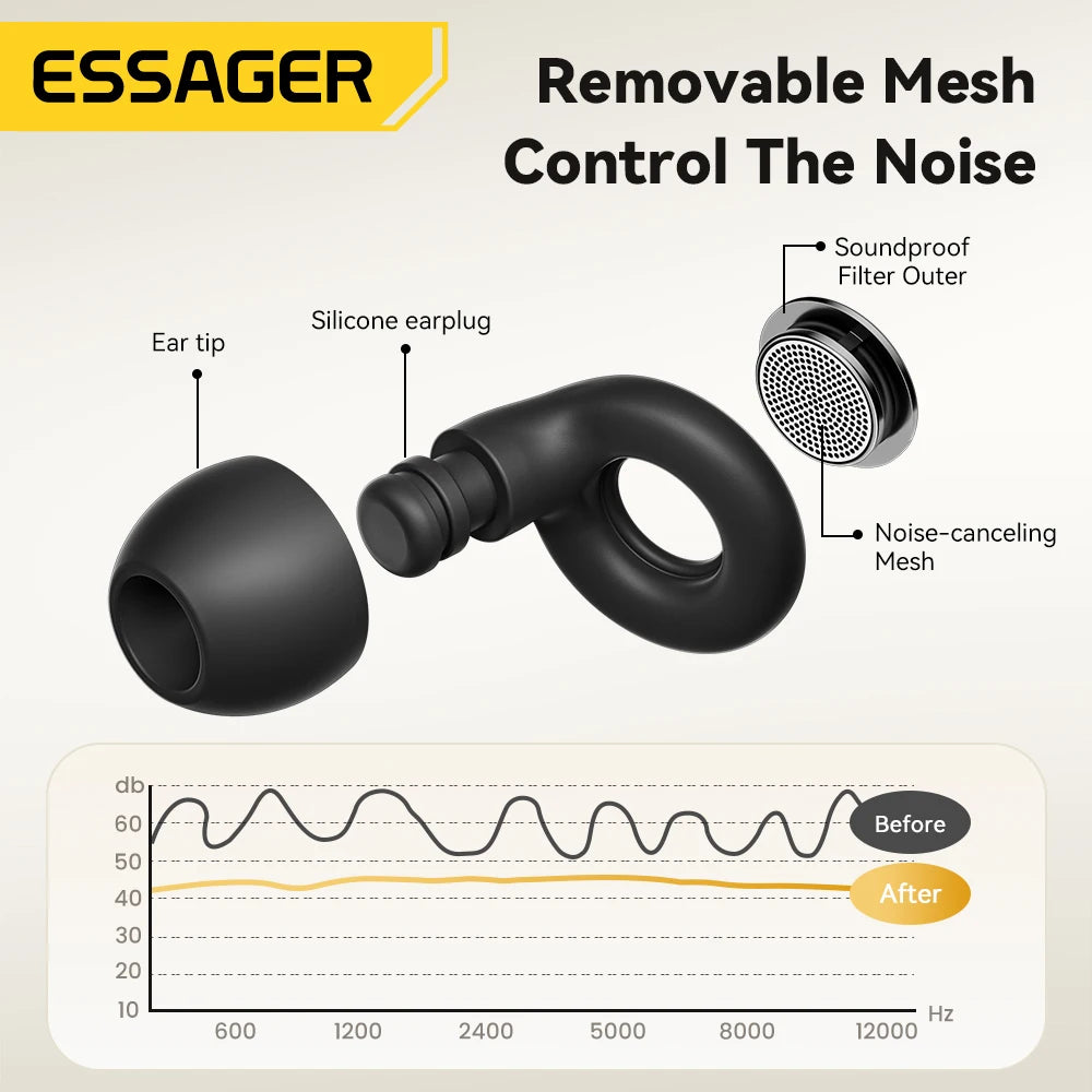 Essager Silicone Ear Plugs Sleep Noise Reusable Earplug with Storage Case Soft anti Noise Earplug for Sleep Concerts Travel Work