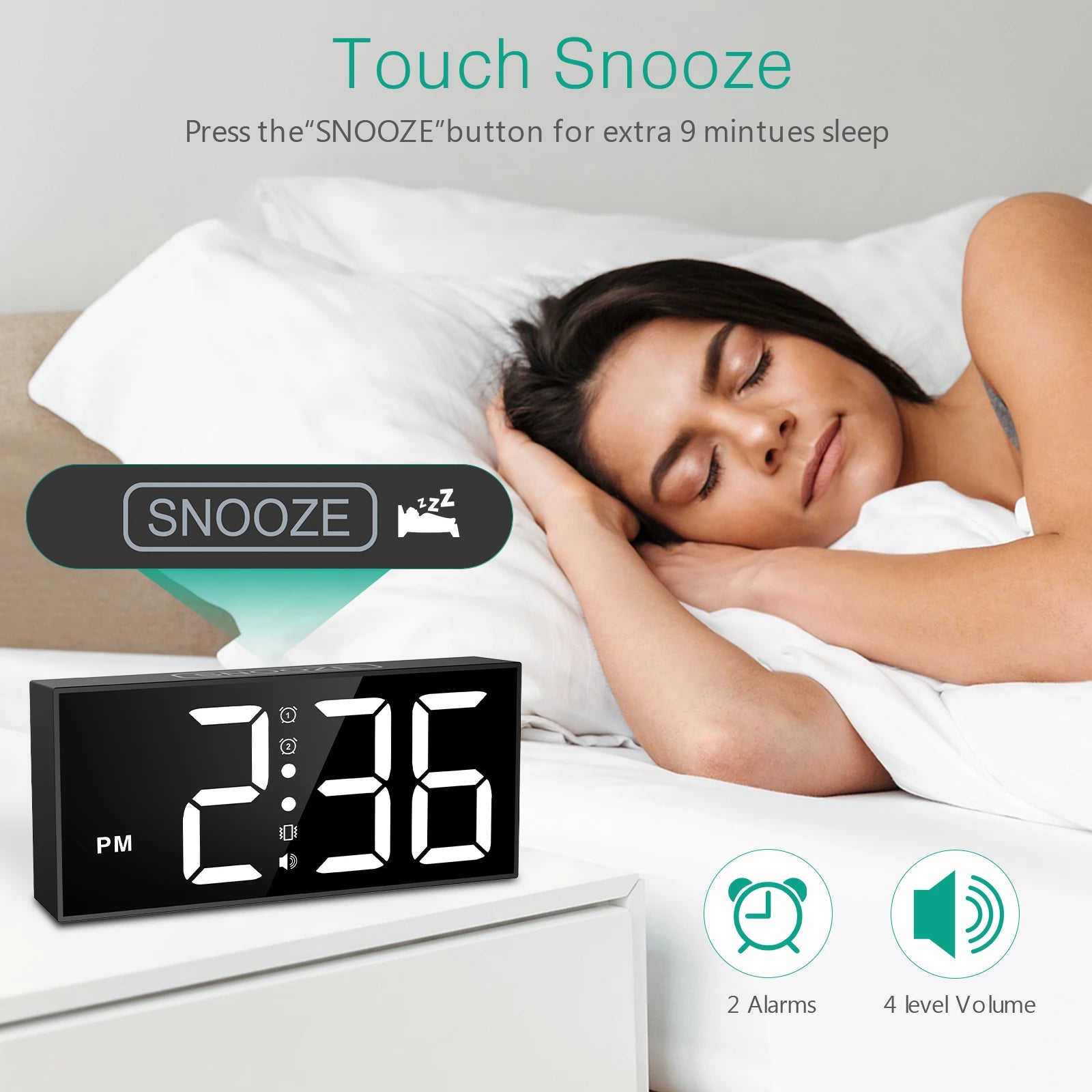 Vibrating Alarm Clock 7.5'' Large Display LED Clock Loud Alarm Clock with Bed Shaker for Heavy Sleepers Hearing Impaired