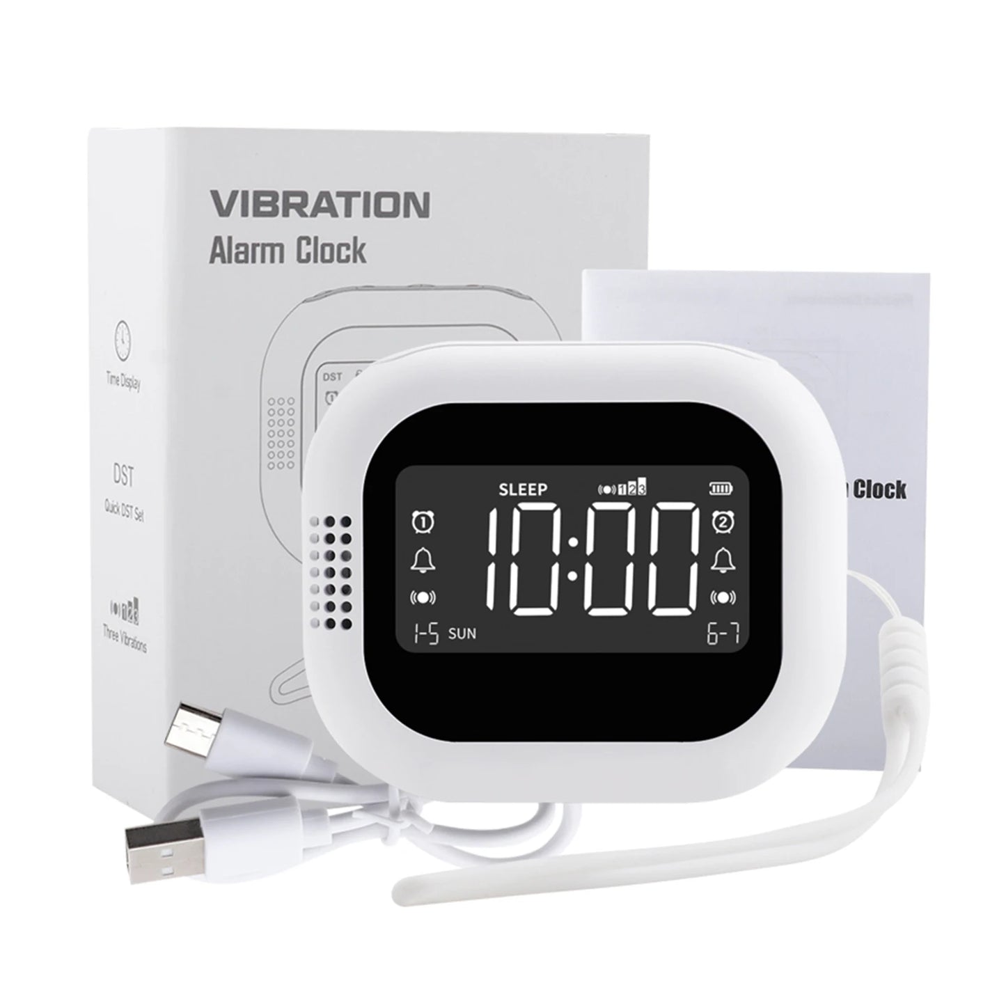 LED Display Vibration Alarm Clock Rechargeable White Noise Natural Sound Multifunctional Clock Student Strong Wake-Up Artifact
