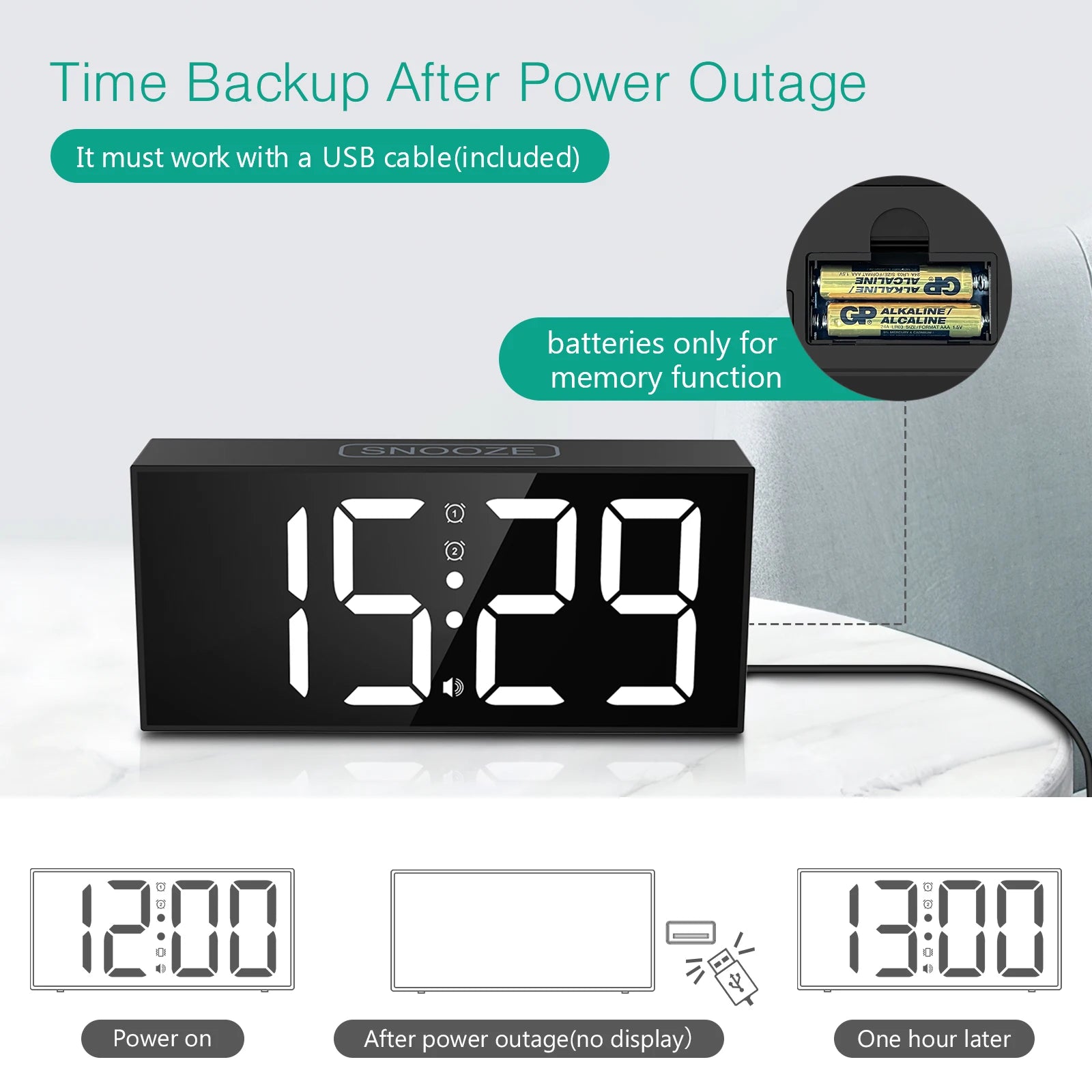 Vibrating Alarm Clock 7.5'' Large Display LED Clock Loud Alarm Clock with Bed Shaker for Heavy Sleepers Hearing Impaired