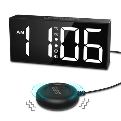 Vibrating Alarm Clock 7.5'' Large Display LED Clock Loud Alarm Clock with Bed Shaker for Heavy Sleepers Hearing Impaired