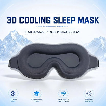 3D Cooling Sleep Mask Ice Silk Blackout Eye Mask 99.9% Light Blocking Zero Pressure Eye Cover Adjustable Strap Travel Nap Soft
